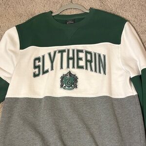 Slytherin Crest Colorblock Sweater - Green, White, and Gray